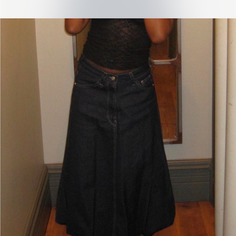Classic Navy Denim Maxi Balloon Skirt
